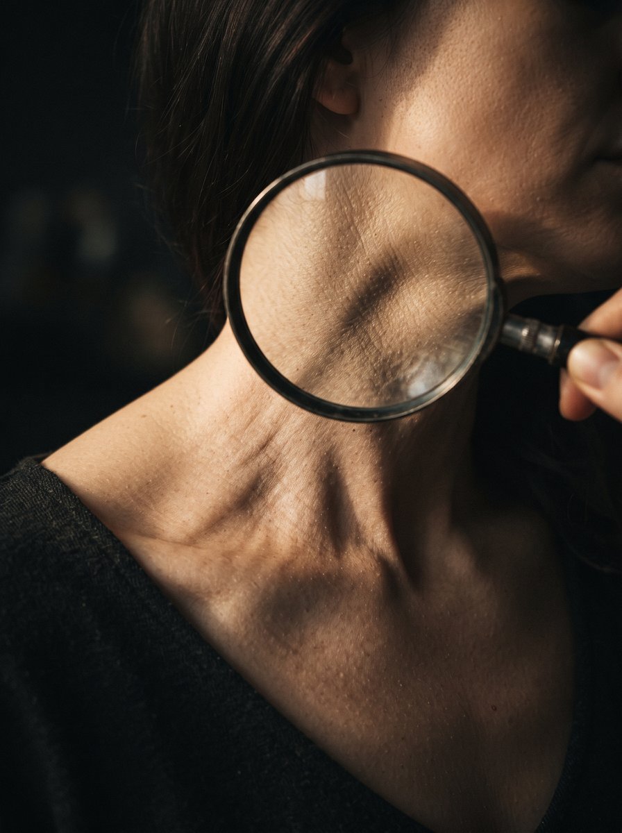 Primer plano de la piel del cuello mostrando líneas de expresión